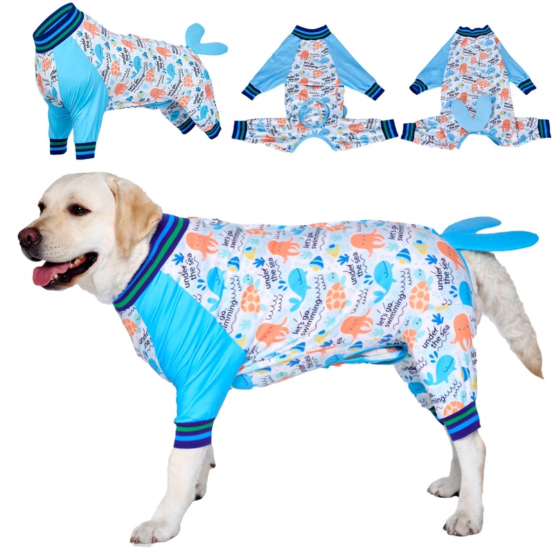 LovinPet Dog Recovery Suit – Medium Large – Dog Bodysuit for Abdominal Wound After Surgery Anti Licking Abdominal Wound Surgical Clothes Post-Operative Vest E-Collar Alternative,Whale,Blue,XXL XXL Blue collar/White