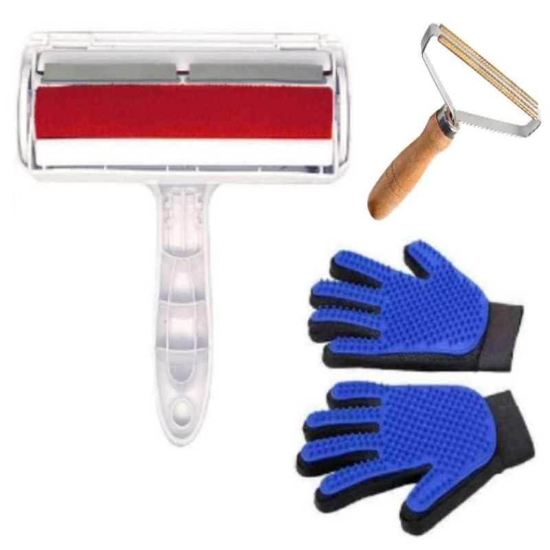 My Choice 3 in 1 Pet Hair Remover Plus and Grooming and Cleaning Gloves Usable for Couches, Beds, Cars,