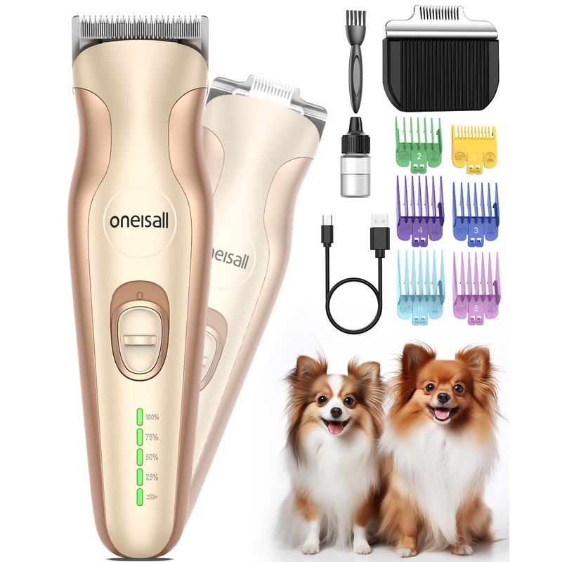 oneisall Dog Clippers for Grooming,2 in 1 Low Noise Dog Paw Trimmer with Double Blades,2 Speed Cordless Dog Grooming Clippers for Body, Paws, Ears and Face