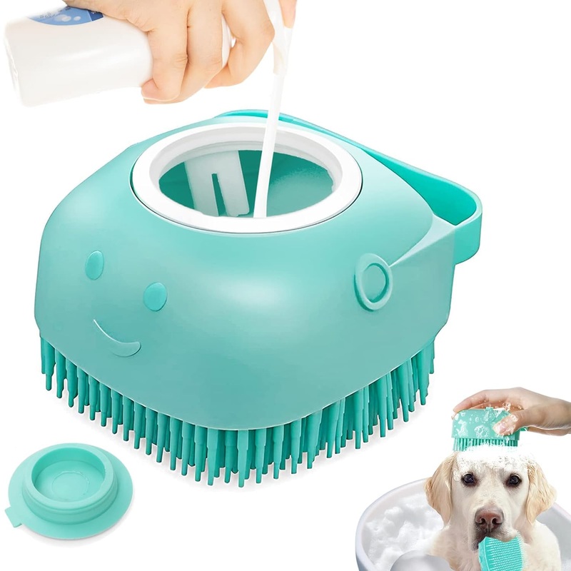 Pet Dog Bath Brush Gentle Soap Dispenser Massaging Bath Grooming Soft Silicone(Blue)