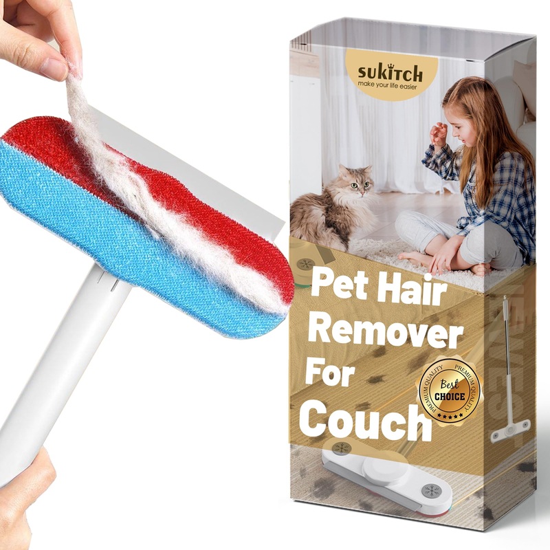 Pet Hair Remover Brush for Couch, Extra Long 27.6″ Handle, Reusable Dog & Cat Hair Removal Tool for Couch, Carpet, Bedding – Professional Lint Cleaner