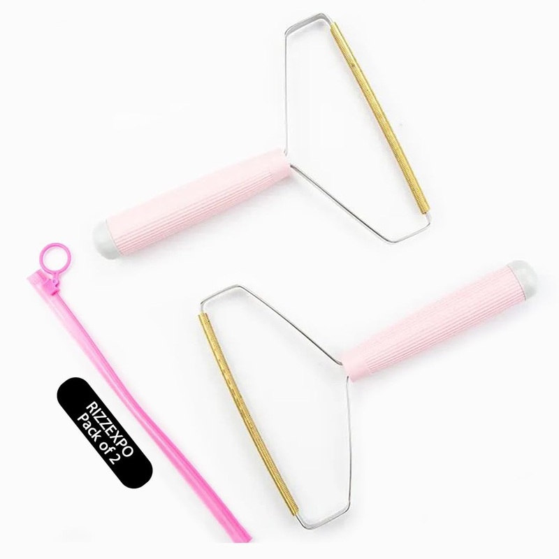 Pet Hair Remover – Special Dog Hair Remover Multi Fabric Edge and Carpet Scraper by RIZZEXPO – Cat Hair Remover for Couch, Pack of 2 (Blue + Pink), Reusable pet Hair Remover