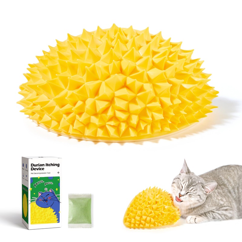 Potaroma Cat Self Groomer with Catnip, Durian Style Wall Corner Massage Comb Scratcher, Grooming Brush Tool for Kitten Cats Dogs Long and Short Fur Hair, Bright Yellow