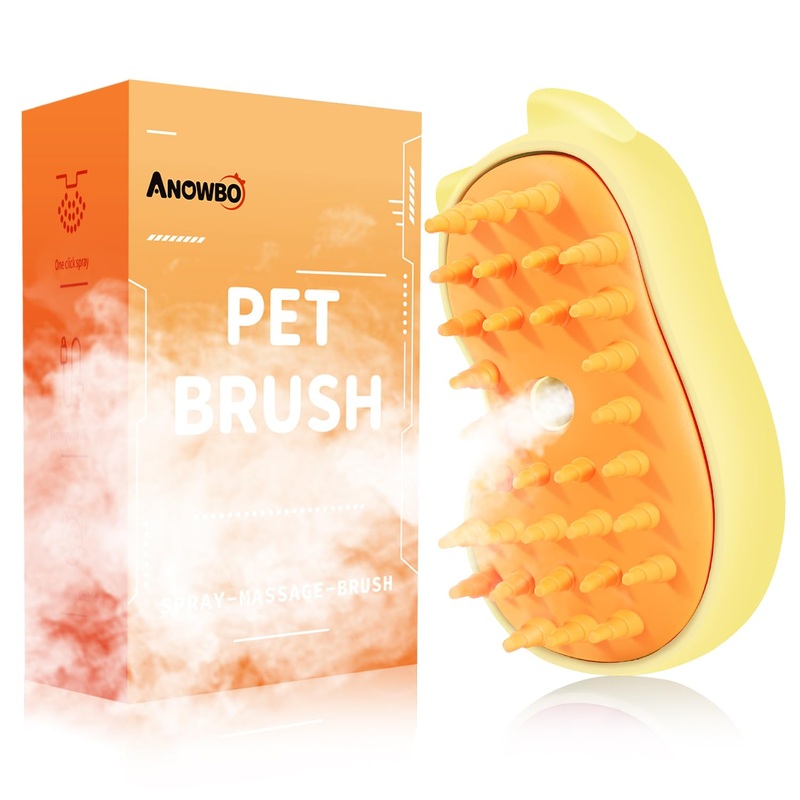 Rechargeable 3in1 Self-Cleaning Cat & Dog Deshedding Brush with 2 Gears for Long & Short Hair – Yellow