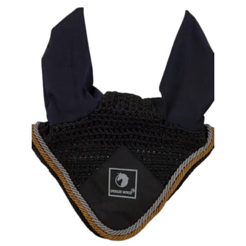 Saddles World Handcrafted Crochet Fly Veil with Ears Horse Bonnet (Black, Pony)