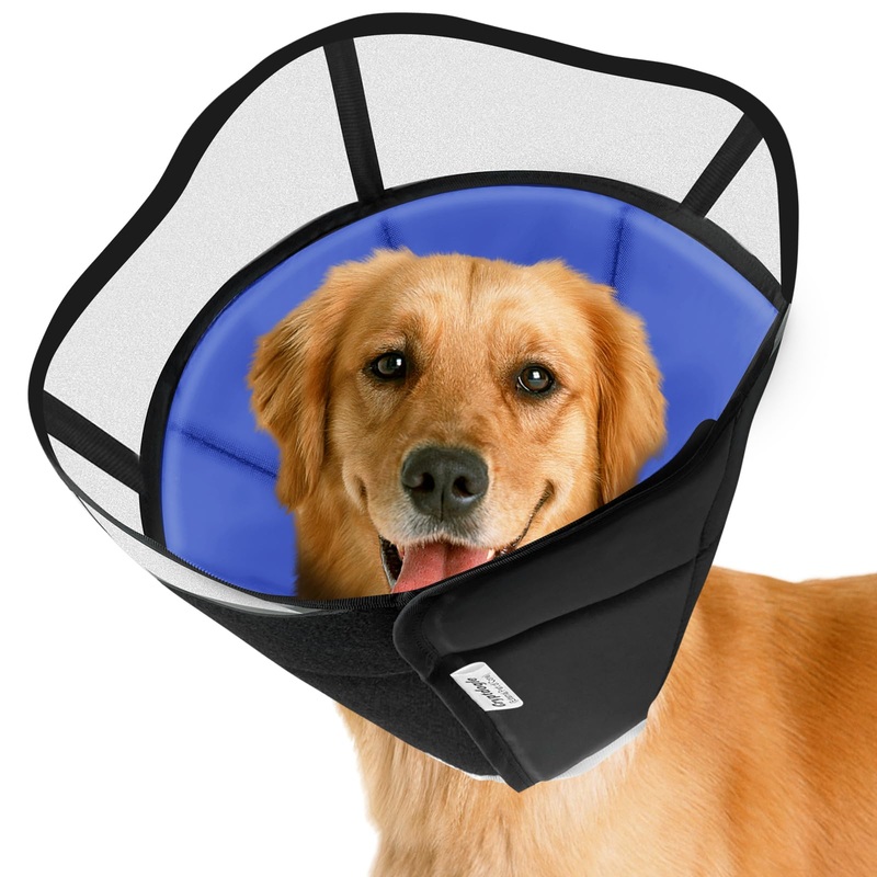 Soft Dog Cone for Dogs After Surgery, Breathable Pet Recovery Collar for Large (L, Black Blue)
