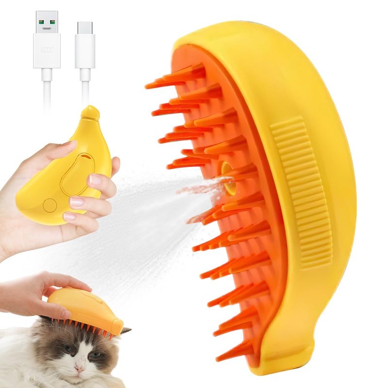 Steamy 3 in 1 Electric Cat Grooming Brush – Silicone Self-Cleaning Steam Brush for Massage, Cleaning, and Removing Loose Hair