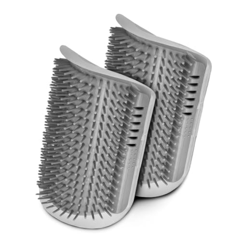 SunGrow Self-Grooming Brush for Ferrets & Cats, Light Gray Self Massager, Mountable to Corners and Flat Surfaces, Includes Brush, Catnip, Screws and Adhesive Tape (2 Pieces) 2 Pieces
