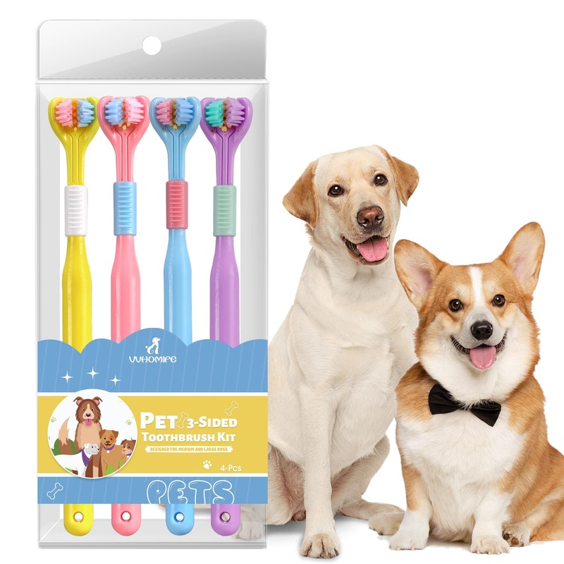 Three-Sided Dog Toothbrush, Great Toothbrush for Large and Medium Dogs, Dog Tooth Brushing Kit for Cleaning Your Dog’s Teeth, for Daily Care of Your Dog’s Mouth. Mixed Color, 4 Pcs L