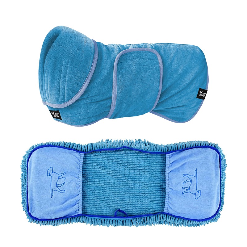 Tuff Pupper X-Large Fast Drying Bath Robe & Quick Dry Towel for Dogs | Ultra Absorbent Microfiber Shammy | Blue