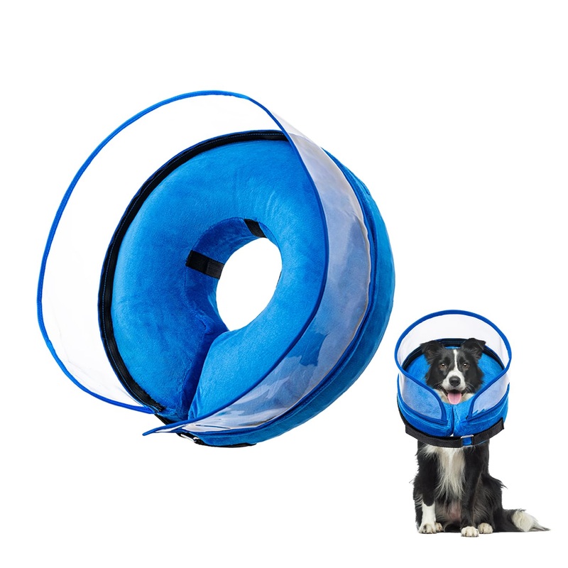Wepet Adjustable Protective Elizabethan Collar for Cats & Dogs with Shield, Pet Recovery Collar, Pet Cone, Inflatable, Removal & Washable, Easy Storage, Durable & Soft, Blue, Size L with Clear Shield L-with clear shield (Neck: 14-18)