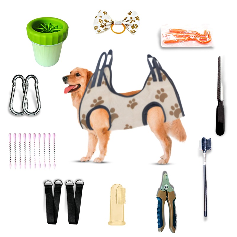11-in-1 Pet Grooming Hammock Sling with Hook – Complete Helper Set for Cat and Dog Nail Trimming, Harness for Clipping