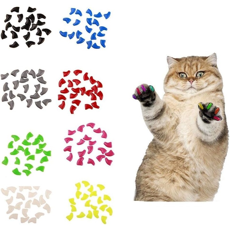 20Pcs Soft Reusable Plastic Colorful Cat Nail Caps Paw Claw Protector Cover with Glue – White M Useful and Deft Cat Claw Care