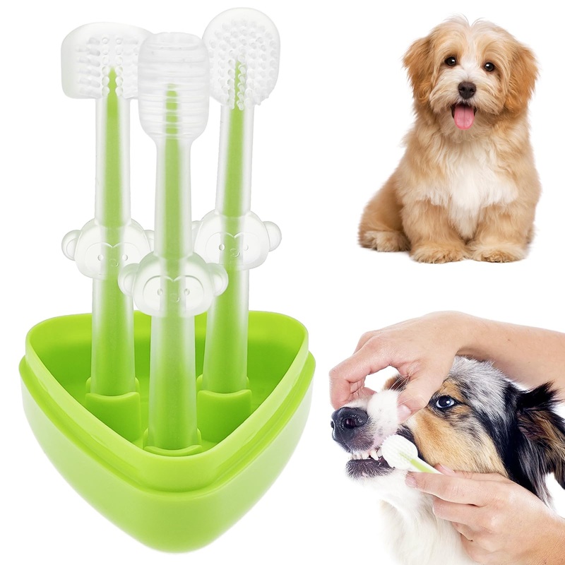 3 Pack Multi Angle Dog Toothbrush with Case, Extra Soft Dog & Cat Toothbrushes, Silicone Dog Tooth Brushing Kit, Remove Plaque for Easy Teeth Cleaning