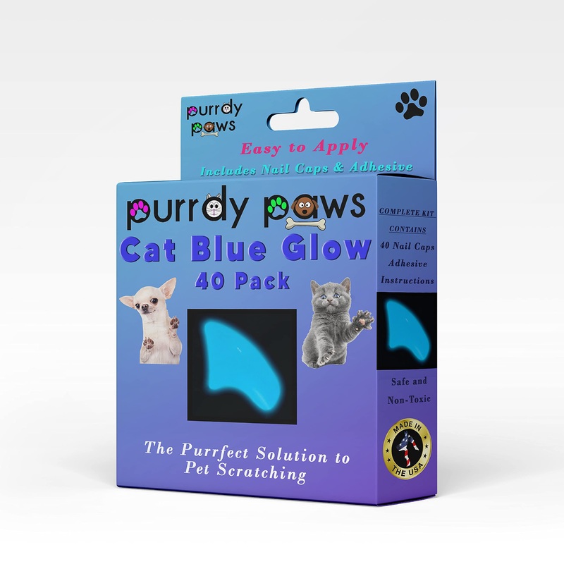 40 Pack Soft Nail Caps for Cat Claws Blue Glow in The Dark Kitten