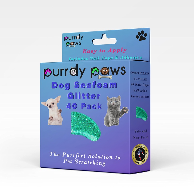 40-Pack Soft Nail Caps for Dogs Claws Seafoam Glitter X-Large