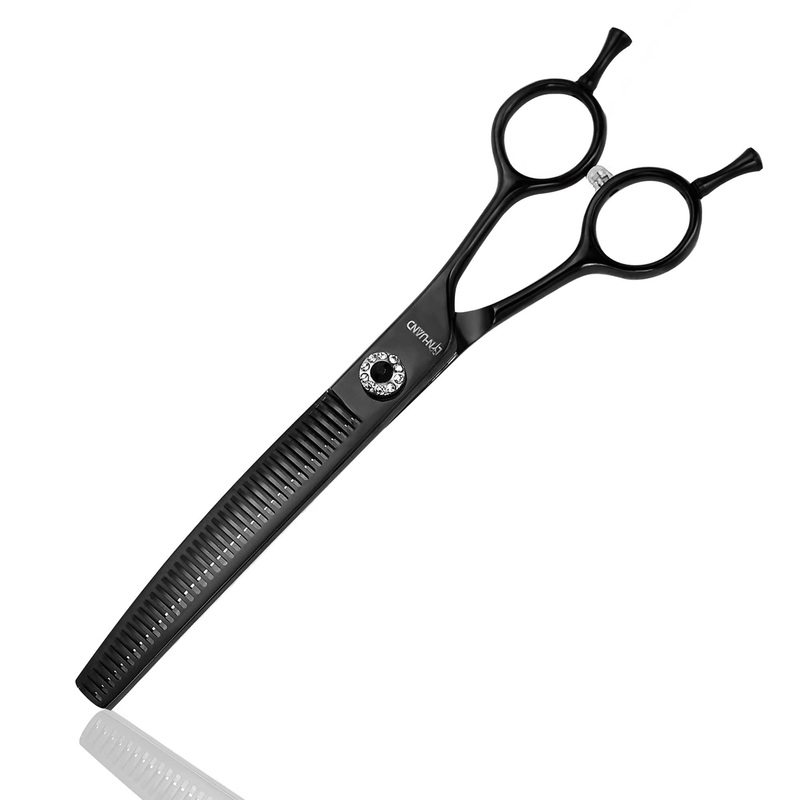 7″ Professional Curved Thinning Scissors for Dog Grooming Sharp Blades Blending Shears Dog Grooming Scissors Japan 440C Stainless Steel Smooth Motion & Fine Cutting(Black) Black