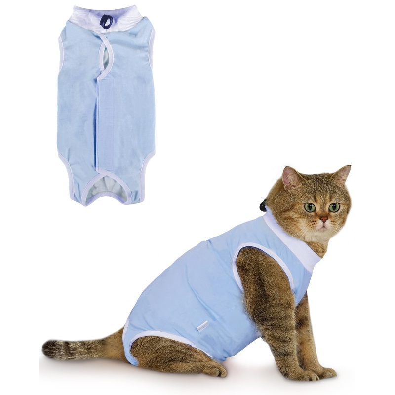 ANWA Breathable Cat Recovery Suit Female, Cat Onesie for Cats After Surgery Female, Cat Surgery Recovery Suit Female Medium Blue