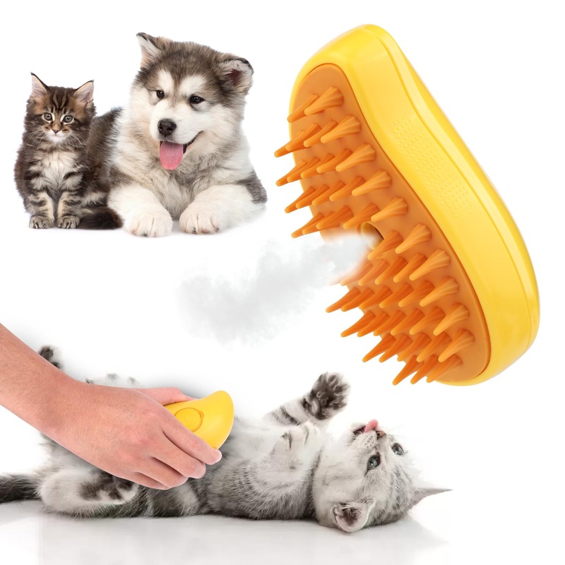 BABORUI Pet Steam Brush, Cat Steamy Brush for Shedding with Water Tank, Multifunctional Cat Grooming Brush Steamer, Rechargeable Steaming Pet Brush for Short or Long Hair Cats/Dogs(Yellow) Yellow