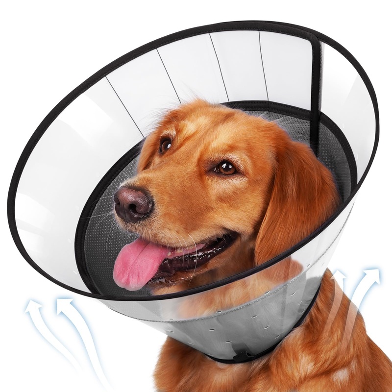 BARKLESS Soft Dog Cone, Soft Cone for Large Dogs to Stop Licking Biting Wounds, Breathable Surgical E Collar for After Surgery, Adjustable Elizabethan Collar for Neuter Incision Care Dark Grey XXL