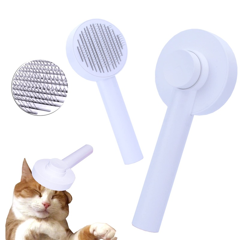 Cat Self Cleaning Slicker Brush, Cat Grooming Brush, Short and Long Haired remover for Dogs and Cats, Slicker Brush Removes Loose Undercoat & Tangled Hair (White Macaron) White Macaron