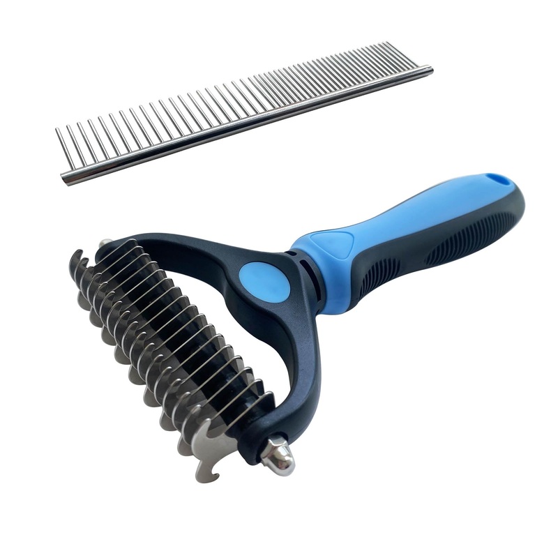 Deshedding Dog Brush And Metal Comb, Cat Brush Dog Brush Undercoat Rake for Dogs & Cats, Pet Grooming Brush For Shedding, Dematting, Pet Hair Removal Tool For Long Haired Dogs
