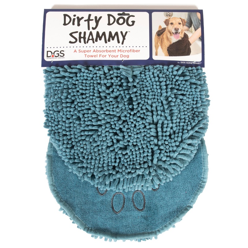 Dog Gone Smart The Dirty Dog Shammy – Fast Drying Dog Bath Towel – Plush Shammy Towel for Dog with Dual Hand Pockets and Elastic – Super Absorbent Microfiber and Machine Washable – Pacific Blue