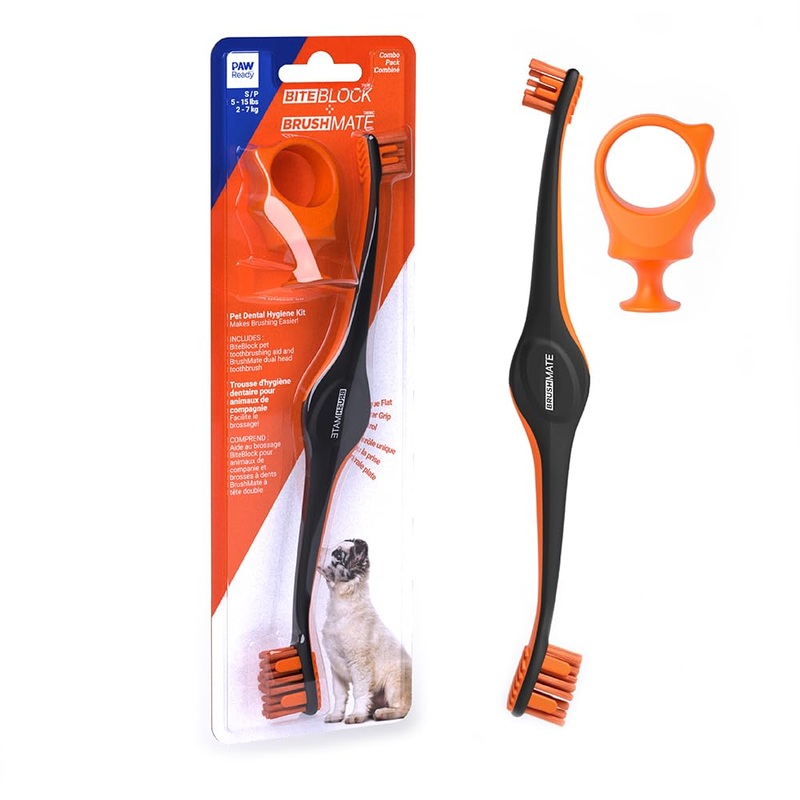 Dog Toothbrush and Bite Block Assistant Combo Pack by Paw Ready for Puppies’ Dogs and Cats Small Size for use with Pets Between 5-15 lbs. (2-7kg) Protects Hands and Fingers While Brushing