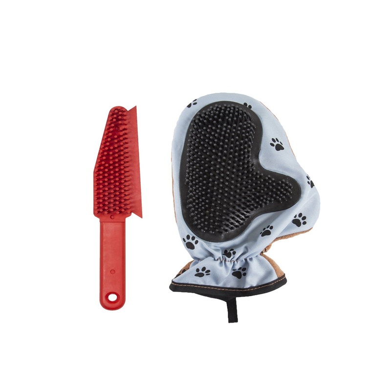 FURemover Mitt and Brush Set, 2-sided Rubber-like Lint Brush for Couch and Clothes, Cat and Dog Multi Brush, With Pet Hair Remover Mitt for Gentle Washing and Grooming, Colors May Vary