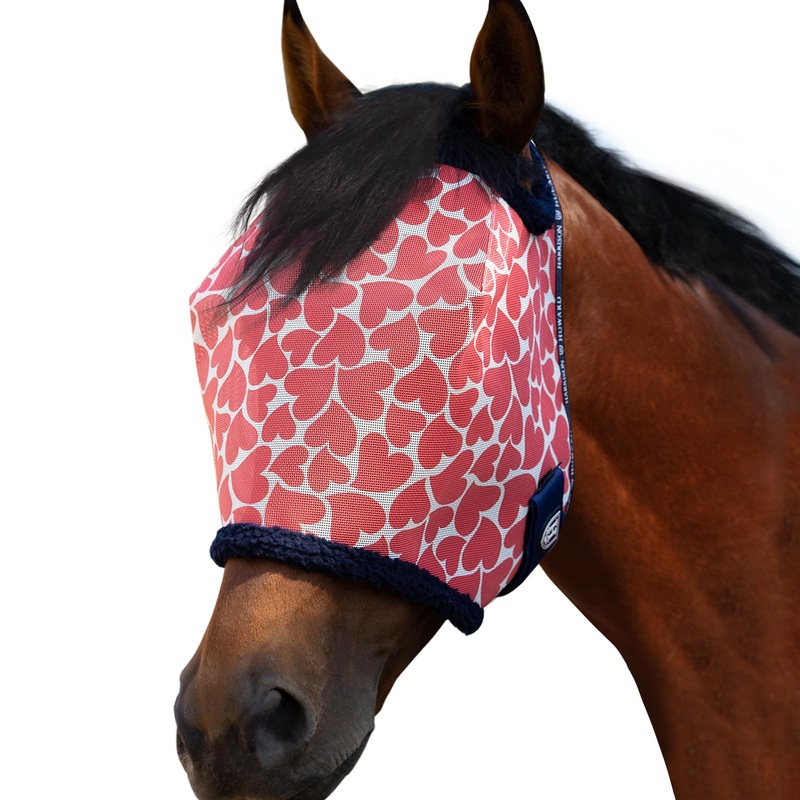 Harrison Howard All Round Mesh Horse Fly Mask UV Protective with Fleece Padded Edging and Fun Prints Forelock Opening Design Mask for Horse Hearts Medium