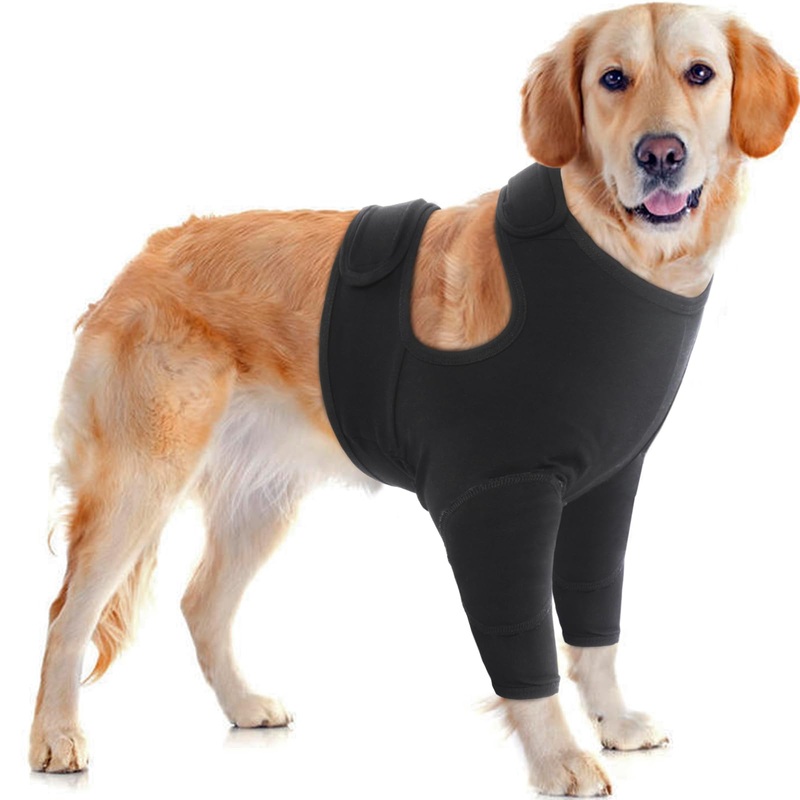 IDOMIK Dog Recovery Sleeve for Front Legs, Breathable Dog Recovery Suit Front Legs, Adjustable Dog Leg Sleeves to Stop Licking, Dog Elbow Braces Protector Dog Cone Collar Alternatives,Black,L L(Chest Girth:21.26″-24.41″) Black