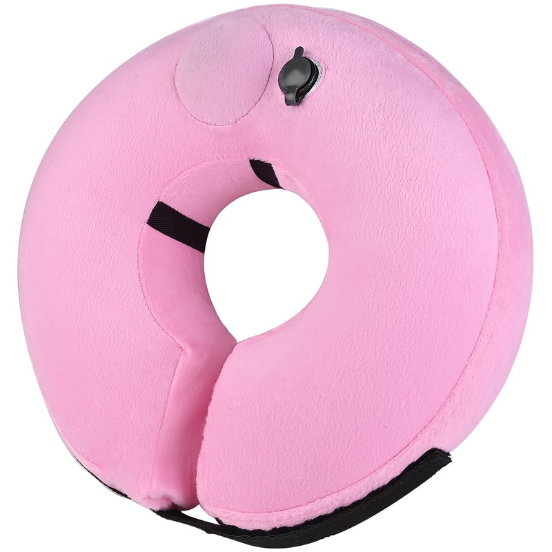 Inflatable Dog Cone Collar for Dogs After Surgery, Self-Inflating Soft Adjustable Blow up Donut Dog E-Collar for Medium Large Dog and Cats Pink