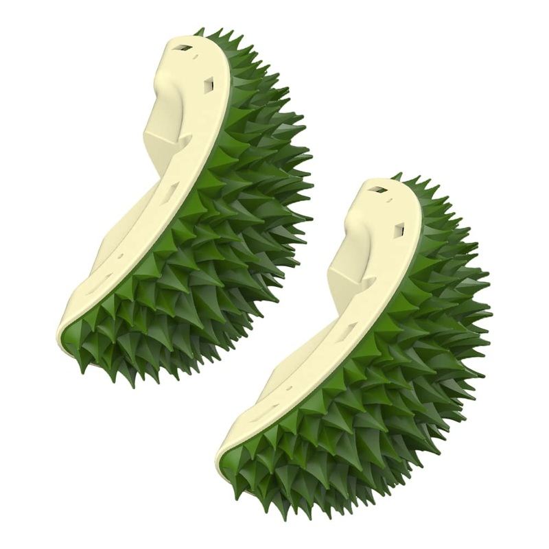 Katutude Cat Self Groomer, 2 Pcs Durian Shape Cat Grooming Brush Indoor Cat Corner Face Scratcher Wall Mounted Cat Massage Combs Gently Removes Loose Hair, Green 2 pieces