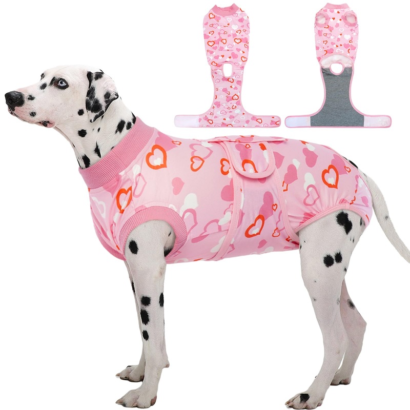 Kuoser Recovery Suit for Dogs After Surgery, Valentine’s Day Dog Surgical Recovery Suit for Female Male Dogs, Dog Onesies for Large Dogs, Pet Surgical Suit for Spay Neuter Dog Cone Alternative X-Large (Back:20.1-24.8”, Weight:42-75 LB) Pink