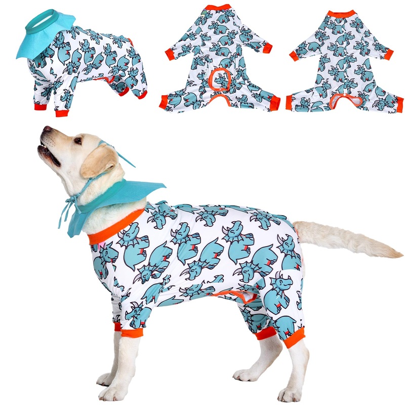 LovinPet Dog Recovery Suit – Medium Large – Dog’s Bodysuit Wound Protective Surgical,E-Collar Alternative Recovery Snugly Suit for Abdominal Wounds After Surgery Anti-Licking,Rhino,Green,L Red collar/Blue