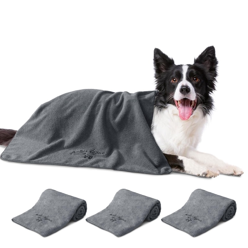 Patas Lague 3-Pack Large Microfiber Dog Towel, Quick Dry Machine Washable Dog Bath Towels, Lightweight Compact Solid Soft Pet Towel for Dog and Cat (40”x20”, Grey) 40”x20” 3 Pack Grey