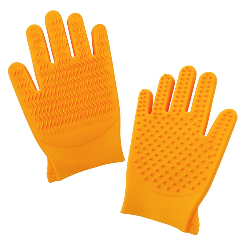 Pet Bath Grooming Glove Hair Removal Glove Brush Gentle Massage Deshedding Shower Double-Sided Glove Silicone Cleaning Brush Glove for Dogs and Cats (Orange) Orange