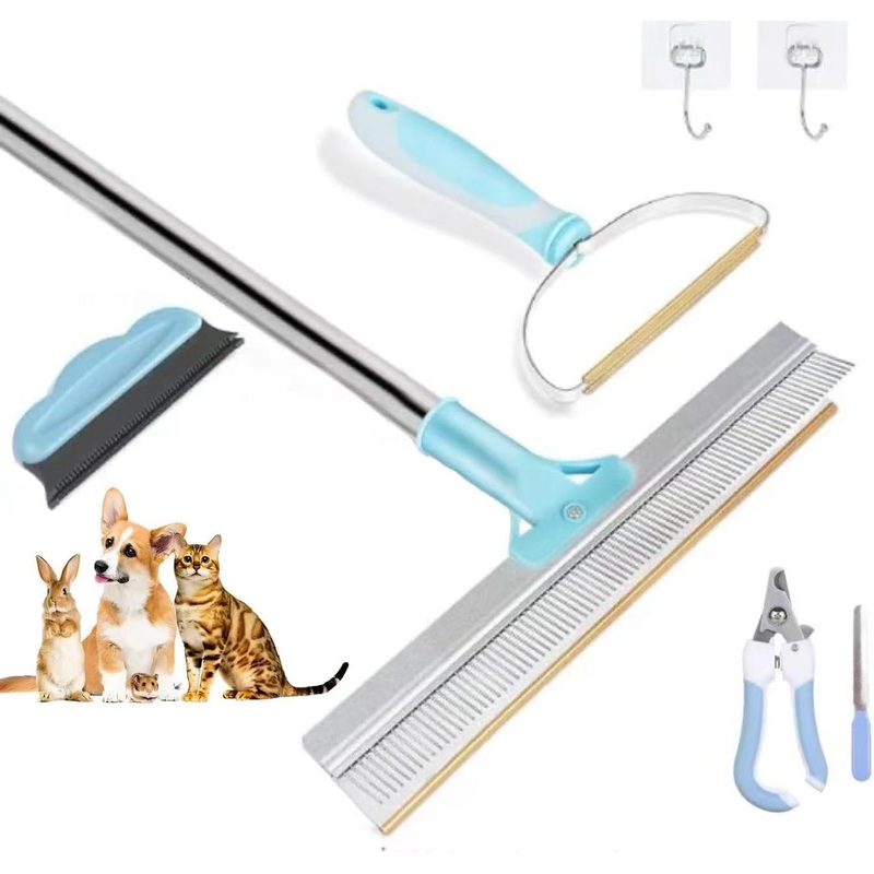 Pet Hair Remover Set, Carpet rake for Removing pet Hair, Carpet Scraper, Three Different Sizes for Carpets, Sofas, Cars and Clothes Blue