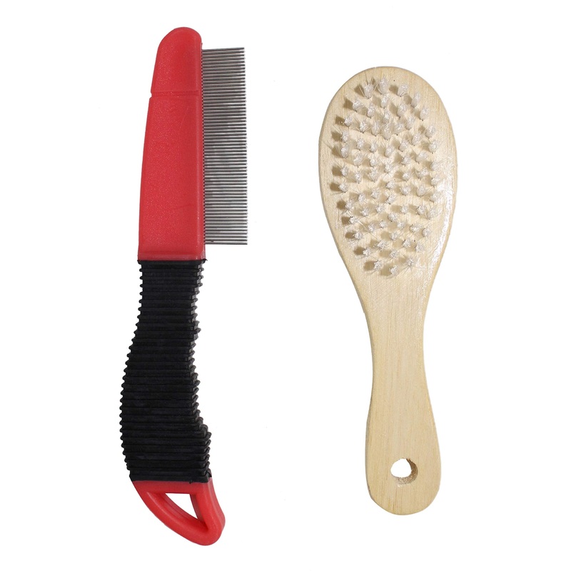 Pets First Deluxe 3 Piece Pet Brush & Comb Grooming Set – Luxury Grooming Set for Pets – Flexible Rubber Sleeve + Short Hair Pet Comb + Double Sided Detangling Brush