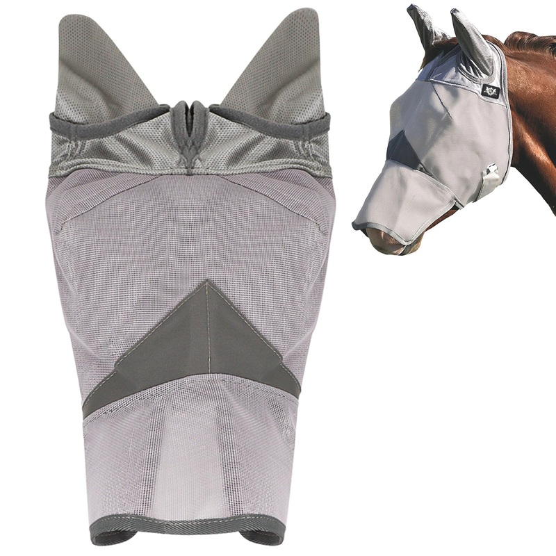 RS Premium Horse Fly mask with Ears and Nose Protection from UV | Horse mask Shields Your Equine from Flies | Fly mask Ensure Horse Comfort Under Sunny Skies | Enjoy Ride with Equine Fly mask Large Gray