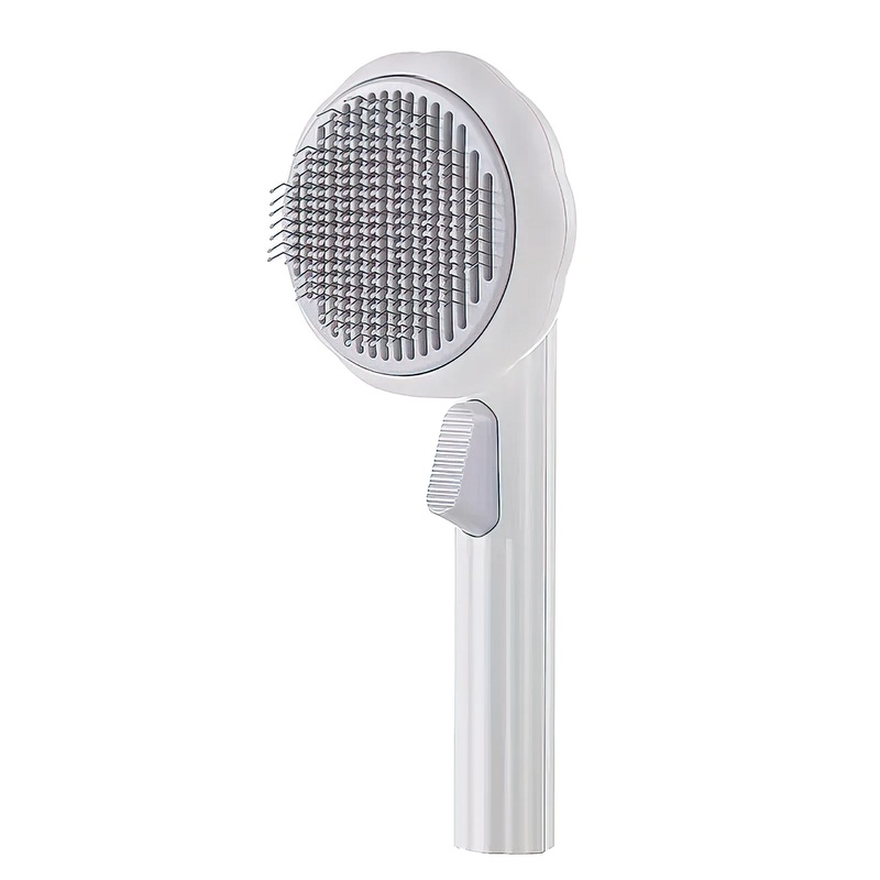 Self-Cleaning Pet Grooming Brush with Auto-Hair Removal – Shedding Management For Cats, Dogs & Rabbits (White) White