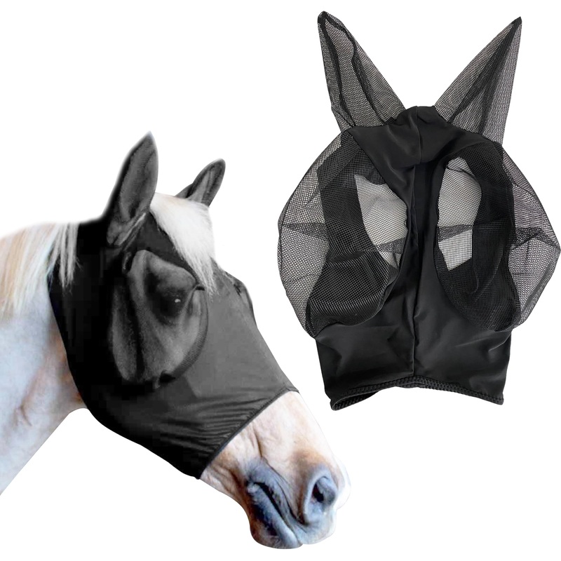 Soft Nylon Micromesh Horse Fly Mask | Fly Masks for Horses with Ears | Horse Fly Mask with Ears | Protection from Suns UV Rays | Comfortable Fly mesh mask with Breathable & Stretchy (Black Medium) Black