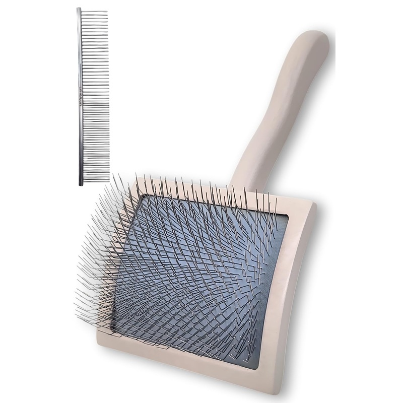 Specialized Grooming Tool for Great Pyrenees and Doodles (Goldendoodles, Poodles & Labradoodles) – Dog Slicker Brush & Comb Kit: Work Through Dense and Long Coats, for Both Matted Hair and Shedding