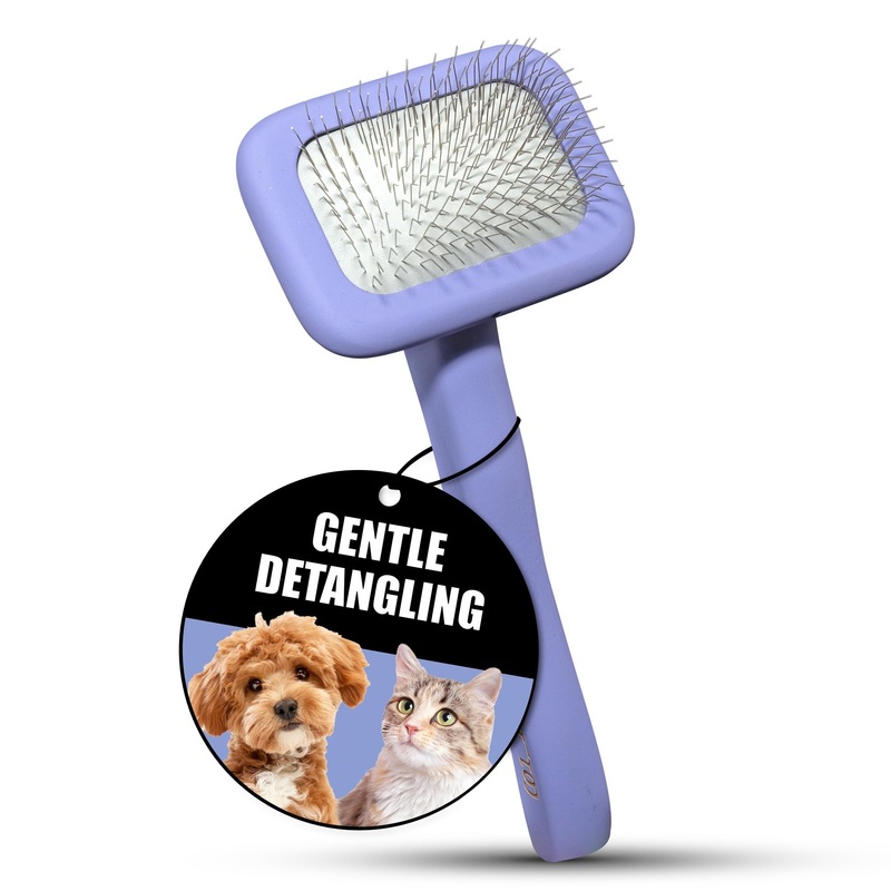 TAURO PRO LINE – Slicker Brush Rectangular S | Premium brush for dogs & cats with soft, flexible cushion ergonomic design. | Included:1x grooming brush in Purple, Dimensions: Rectangular, 2,7 x 6.2in Rectangular – S