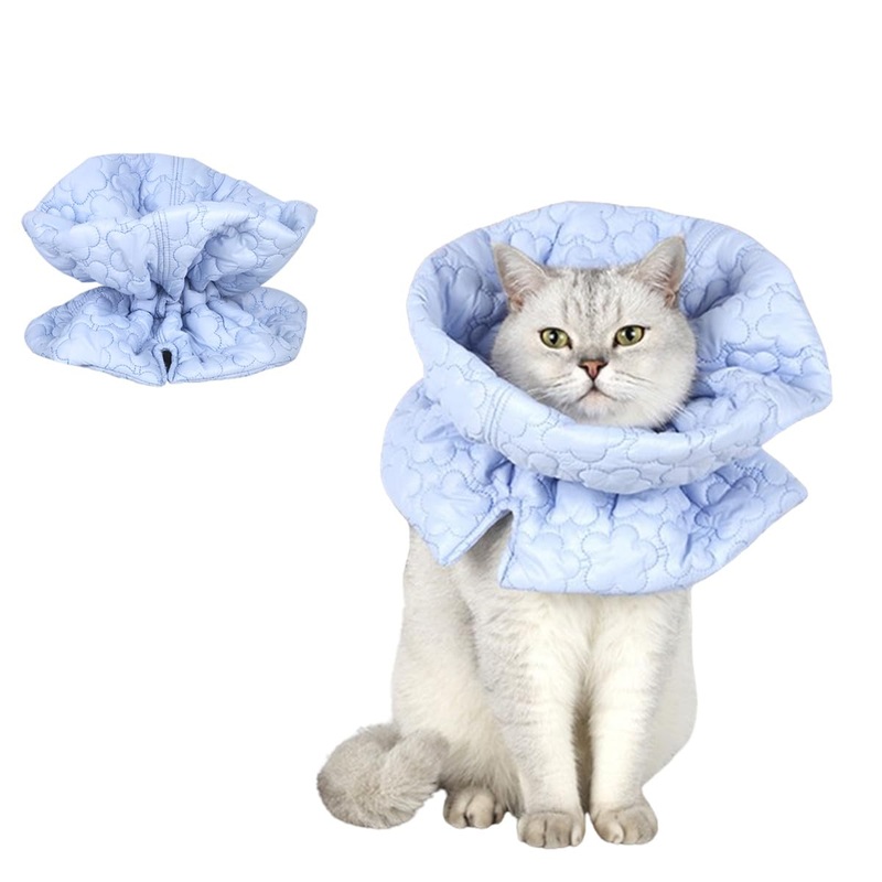 THAIN Soft Cat Recovery Protective Collar After Surgery-Adjustable Cat Cone Alternative, Lightweight Waterproof Fasteners Print Collars for Cats Kittens Puppies (S Blue) S Blue