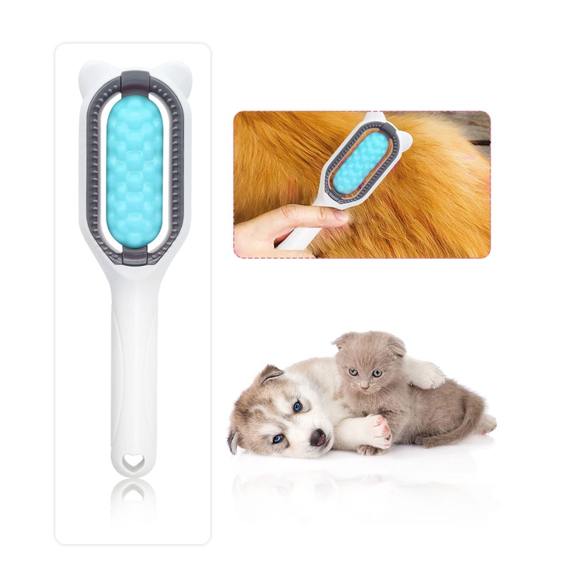 WishLotus Pet Cleaning Hair Removal Comb, 4 in 1 Universal Cat Brush Multifunctional Portable Stylish Durable Pet Comb Brush, Bristle Tool for Cleaning Cat and Dog Hair and Grooming (Blue) Blue
