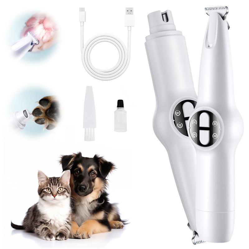 2 in 1 Dog Clippers Grooming Kit, USB Rechargeable Dog Paw Trimmer Low Noise LED Light Dog Nail Trimmers,Cordless Dog Nail Grinder with 3 mode for Dogs Cats,Pet Hair Trimmer for dogs Paws Eyes Ears