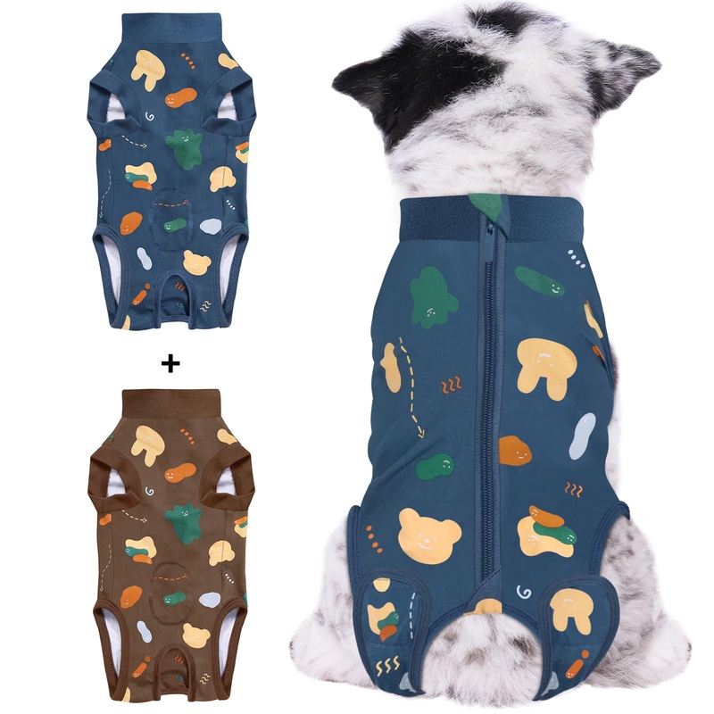 2 Packs Dog Recovery Suit Female Male, Blue Bear + Brown Bear, M
