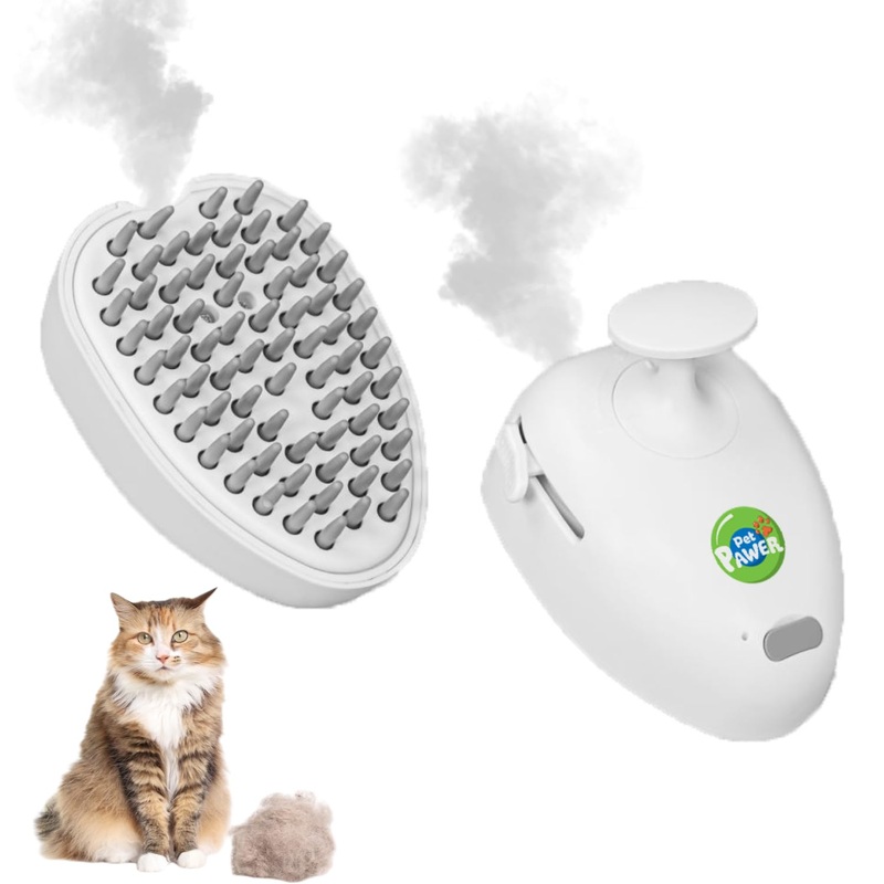 4 in 1 Cat Steam Brush for Shedding, Rechargeable Cat Brush with Steam, Steam Pet Hair Brush for Indoor Cats, Massage, Cleaning, Shedding, Combing & Remove Floating Hair All In One White – Silicone Bristles Standard
