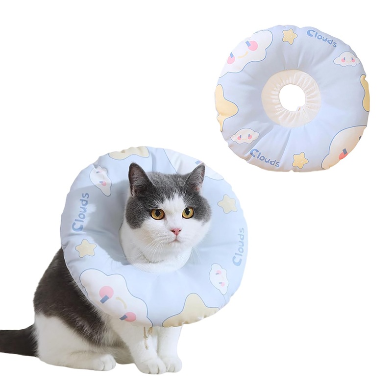 Adjustable Soft Cat Cone Collar Cloud Pattern Cat Cone for Cats Small Dogs Kitten Puppy After Surgery Prevent Licking, Waterproof(Blue,Small) Blue-Small